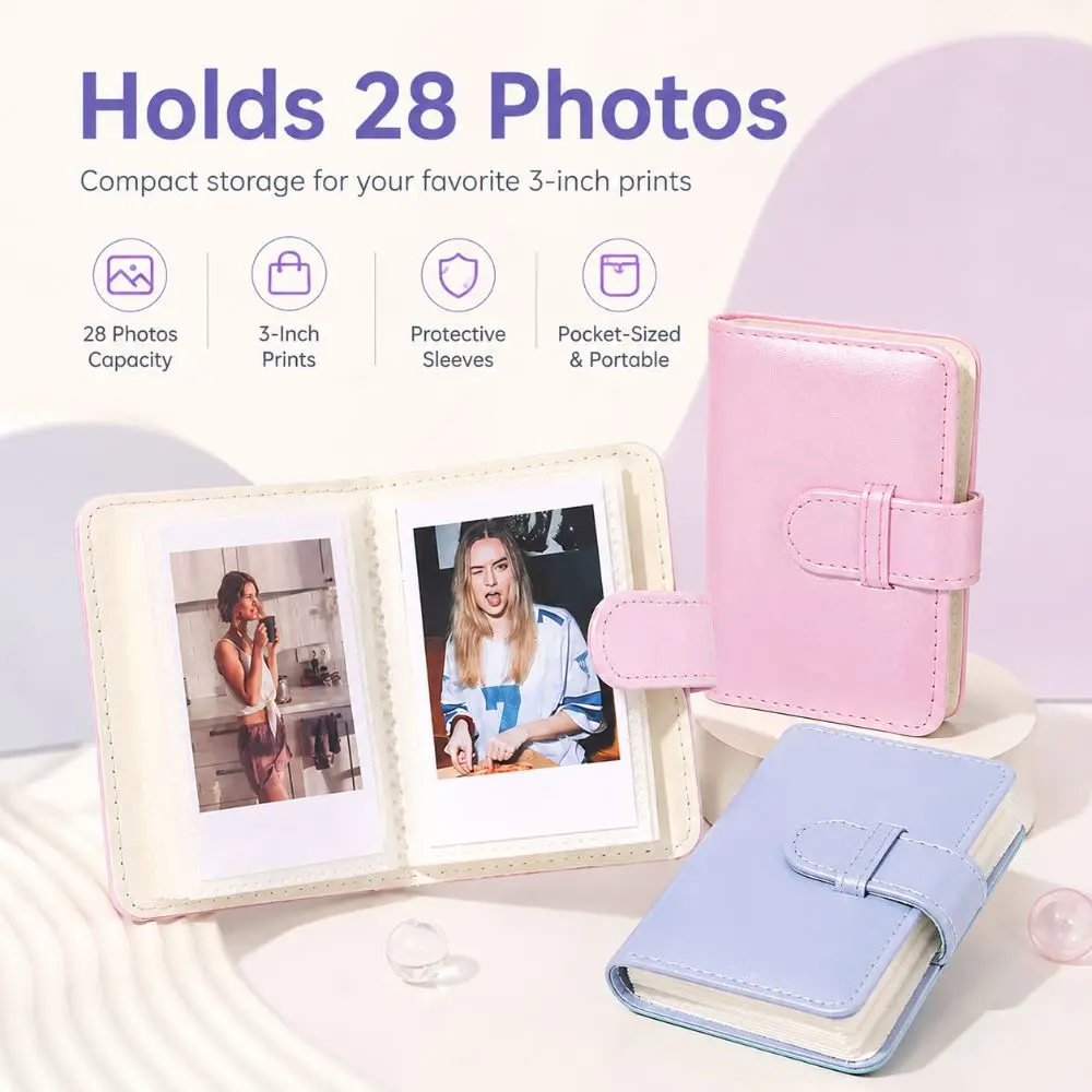 28 Pockets Instant Camera Photo Album PU Leather Mini Pocket Album Portable Lightweight Picture Holder Daily Photos