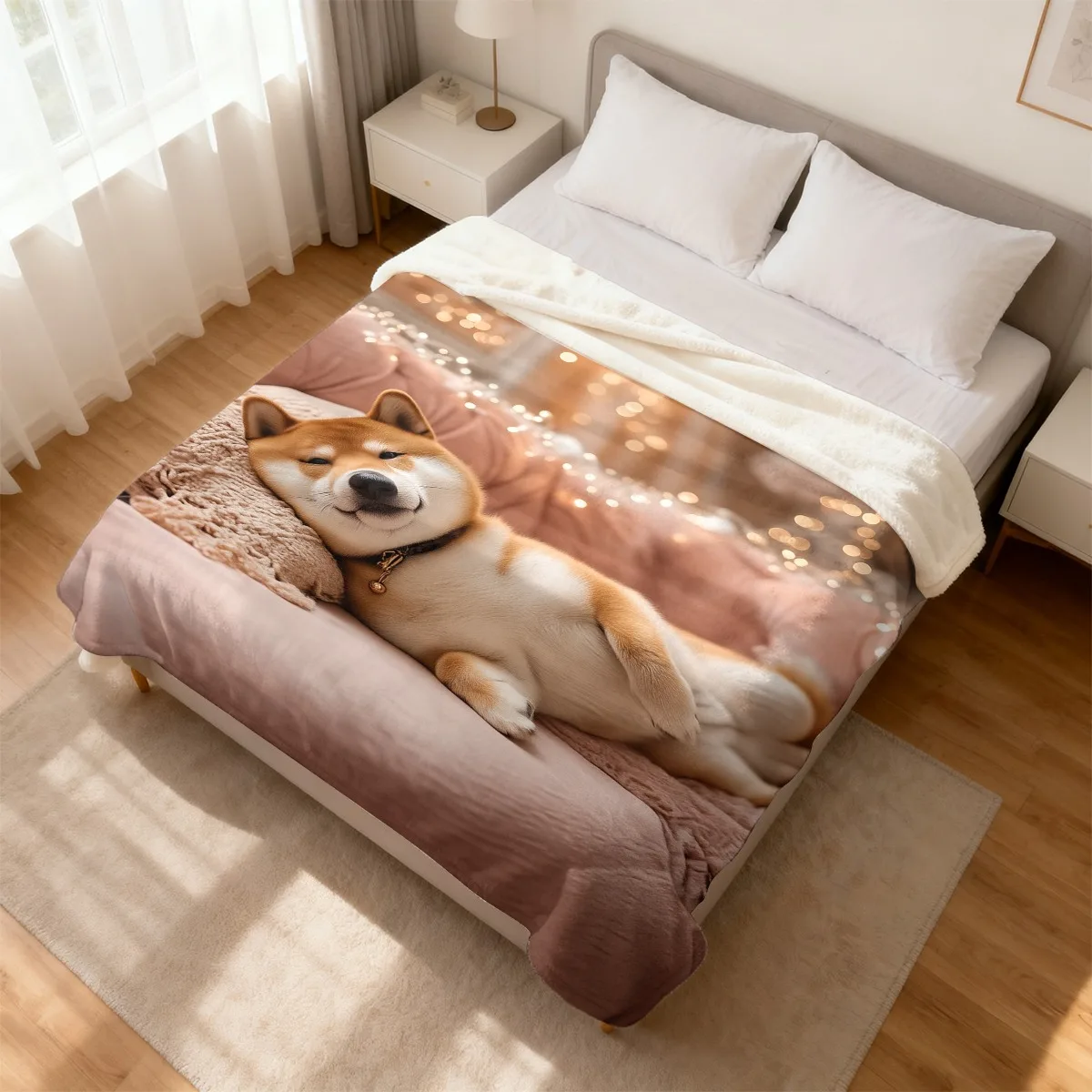 1pc 2D Flat Shiba Inu Cozy Christmas Moment Blanket, Sofa Throw Suitable for Camping,Premium Luxurious Touch,Ideal Birthday Gift