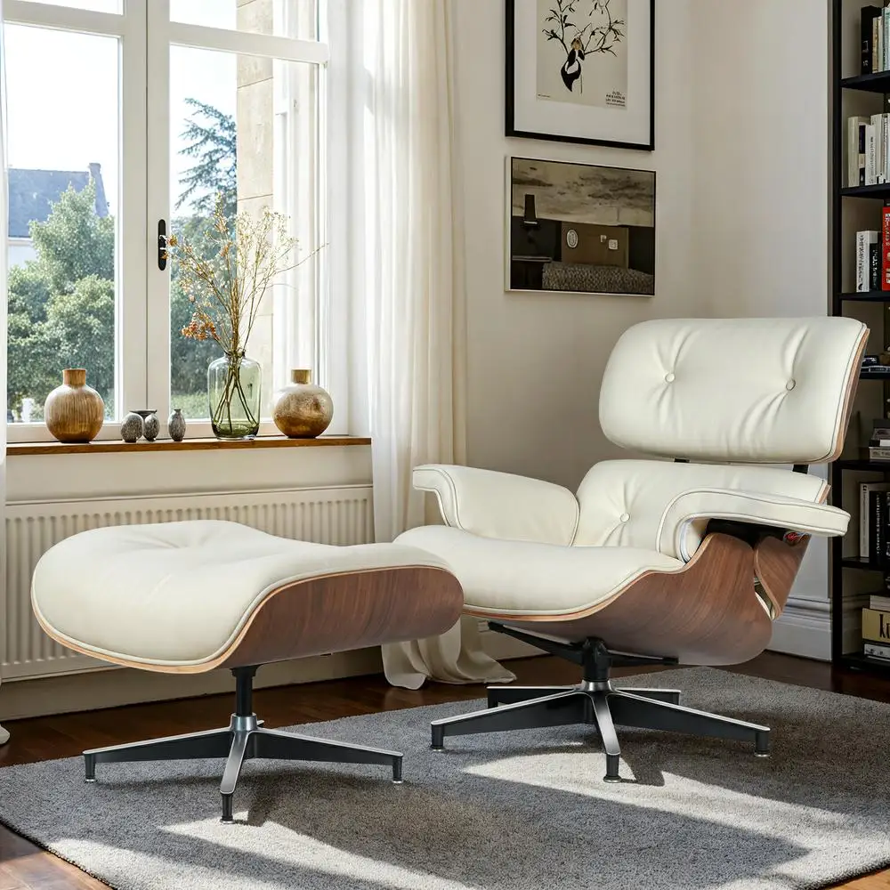 Sillón de mediados de siglo, sillón de cuero, otoman incluye muebles de salón