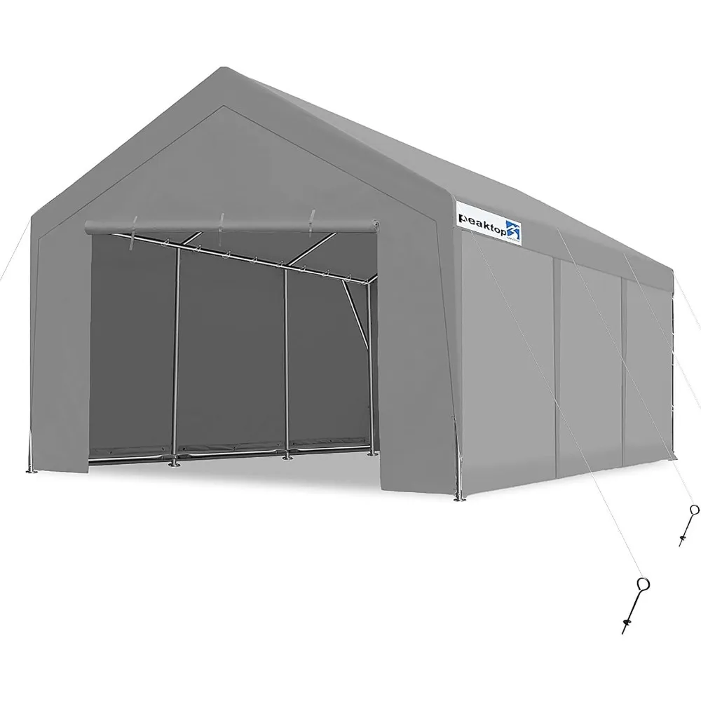 

12'x20' Heavy Duty Carport, Portable Car Canopy, Garage Tent, Boat Shelter with Reinforced Triangular Beams and Ground Bar, Grey