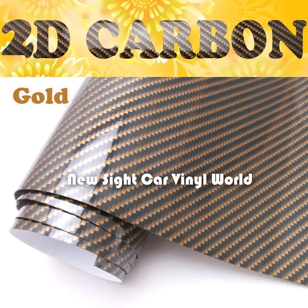 

High Quality Gold Glossy 2D Carbon Fiber Vinyl Film Air Free Bubble For Car Wraps Size: 1.52x28m/Roll