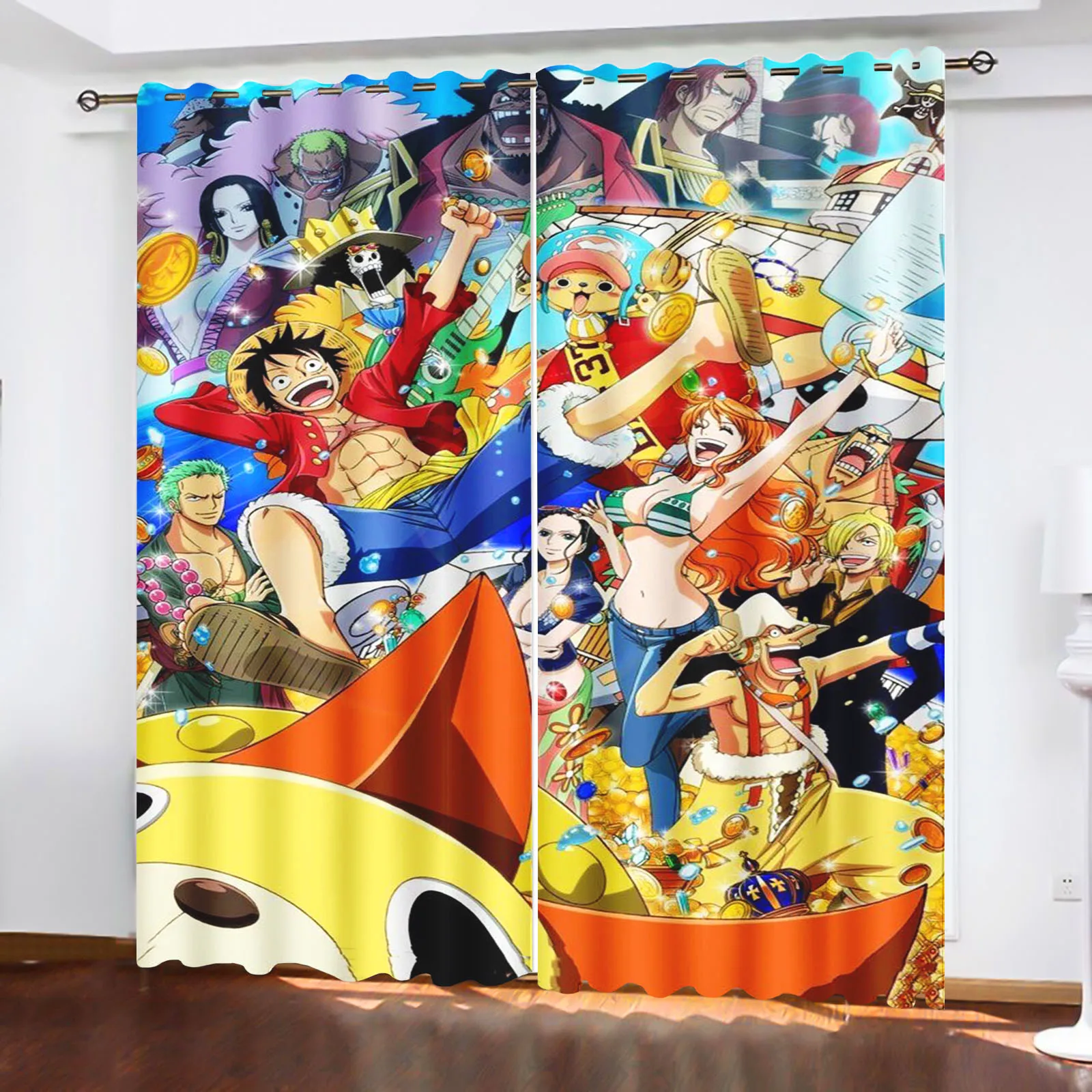 Monkey D Luffy Home Cartoon Curtain One Piece Cute Printing Light Filtering Curtains Living Room Bedroom Heat and Sun Protection