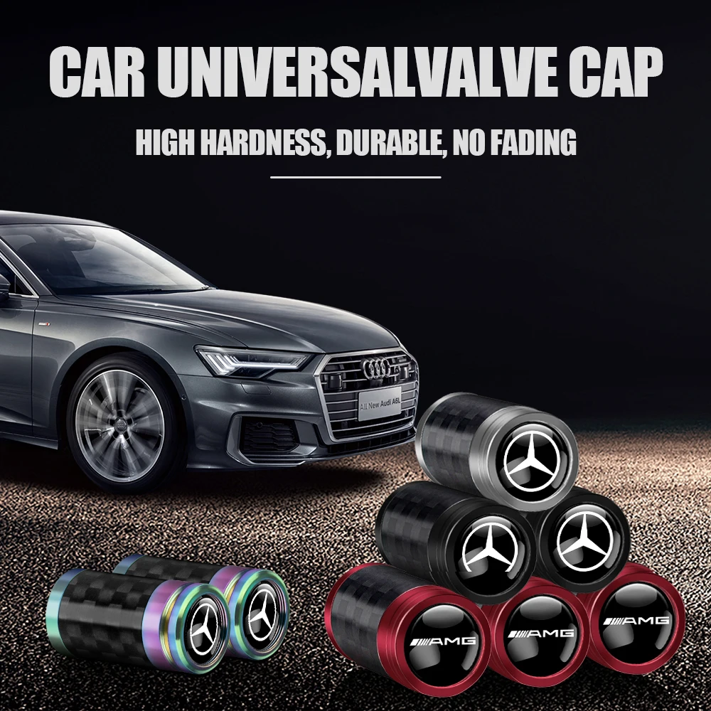 4PCS Car Carbon Fiber Styling Wheel Tires Valve Cap Dust Cover for Mercedes Benz AMG E C G M S Class W204 W212 W176 W210 CLA GLA