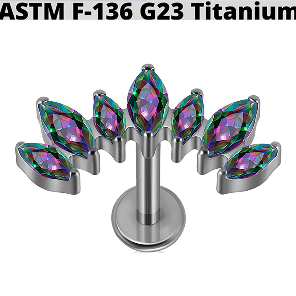 G23 Titanium Marquis Zircon Labret Lip Ring
