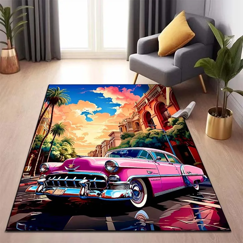 15 Size Classic Retro Car Pattern Rug Carpets Bedroom Living Room Bathroom Mat Creative Door Mat Area Rug Living Room Decoration