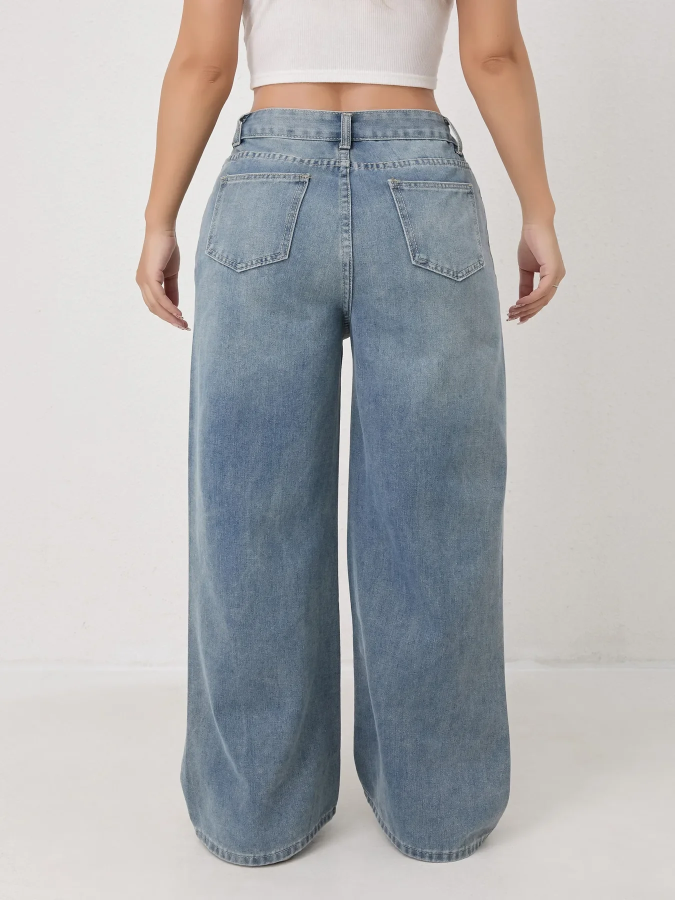 2026 カジュアルファッション ワイドレッグ ドレーピングパンツ アメリカンレトロ 穴あき レディースデニムパンツ ハイウエスト ルーズデザイン トラウザーズ