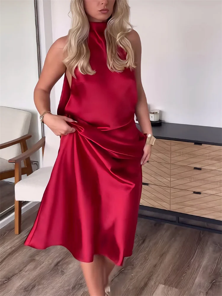 Tossy Moda Raso Primavera Abito Lungo Per Le Donne Backless Sottile Patchwork Solido Elegante Vestito Da Partito Vestiti Femminile Maxi Vestito 2026