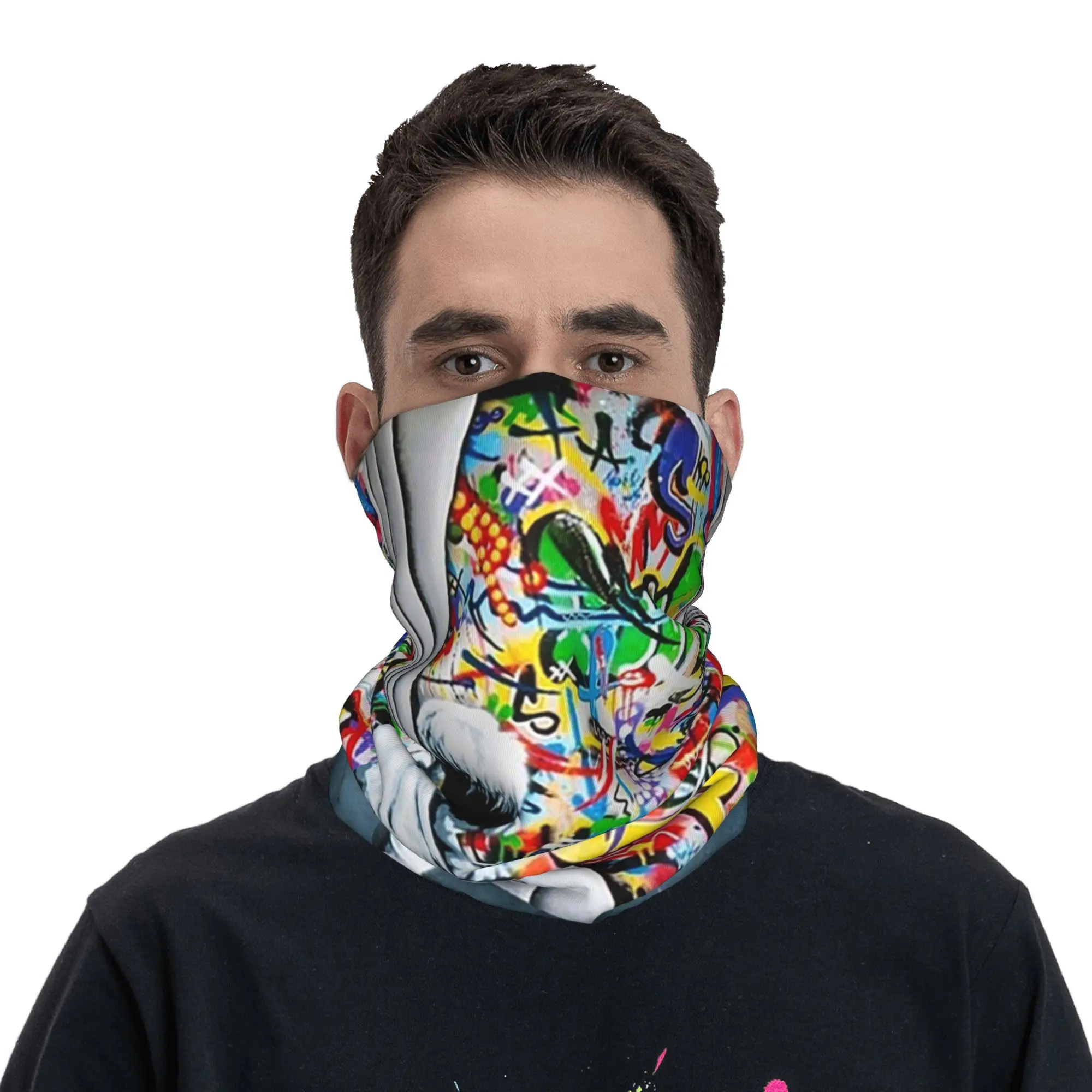 커튼 뒤의 소년 - Banksy Street Art Mural Bandana 넥 커버 프린트 매직 스카프 다용도 발라클라바 하이킹 낚시