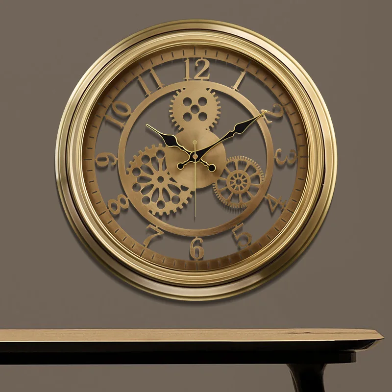 Metal Retro Wall Clocks Living Room Creative Wall Clock Silent Quartz Clock Wall Decorations Ornaments Silent Round Gear Watches