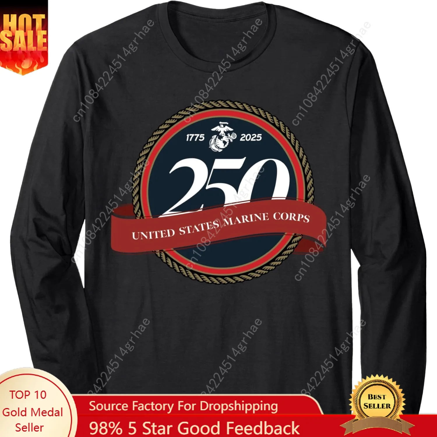 

United States Marine Corps 250th Birthday Seal Long Sleeve T-Shirt