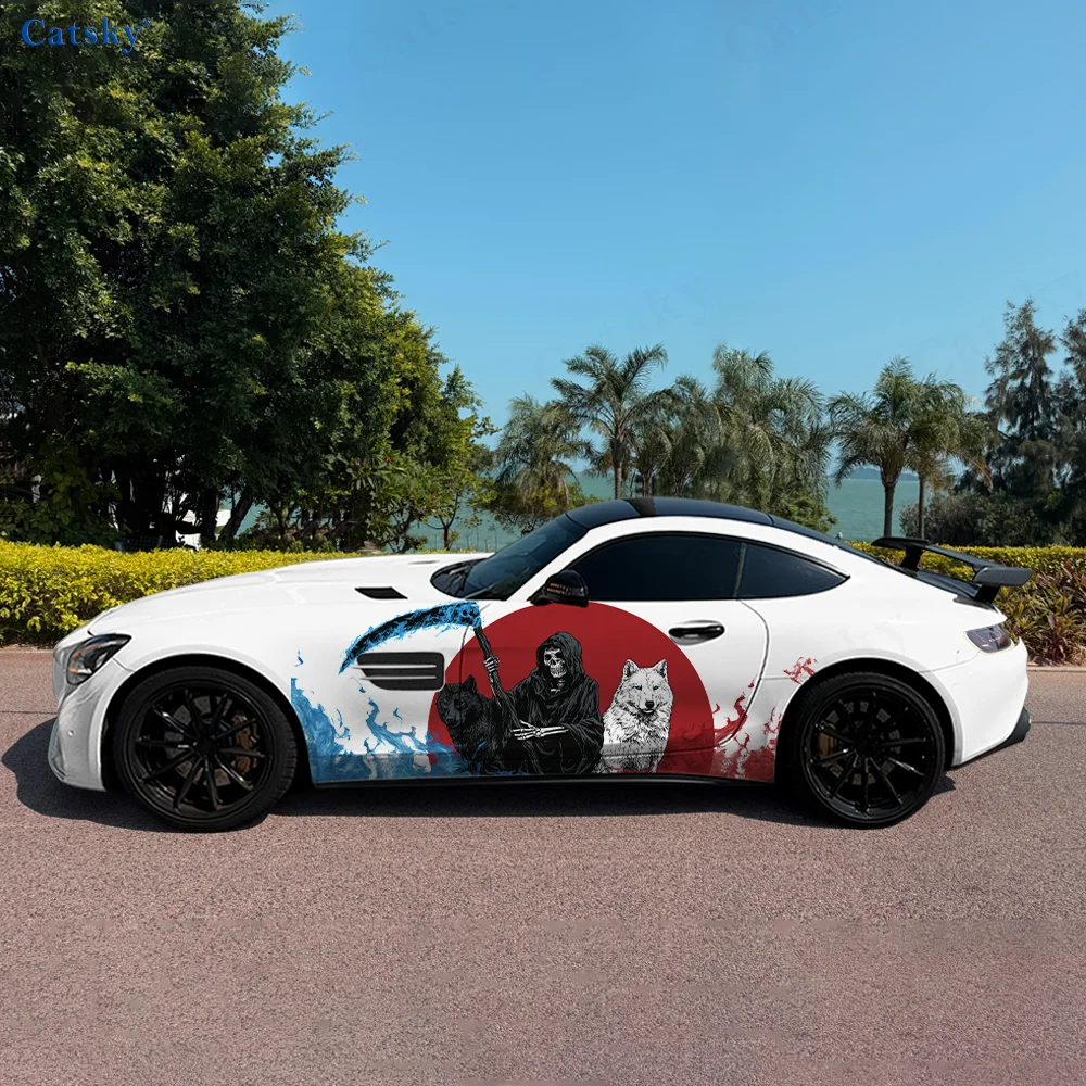 

Виниловые наклейки для автомобиля Death Wolf Flame Red Sun, самоклеящаяся наклейка из ПВХ, подходит для грузовиков, внедорожников, декора, автоаксессуары, подарок