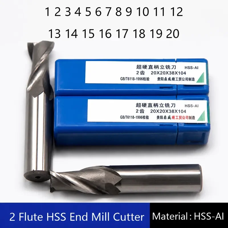 Two 2 Flute HSS End Mill Cutter CNC Bit Milling Cutter 1 2 3 4 5 6 7 8 9 10 11 12 13 14 15 16 17 18 19 20mm