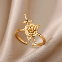 Vintage Rose Flower Sword Pendants Rings For Women Stainless Steel Romantic Flower Finger Couple Ring Wedding  Jewelry Gift 2025