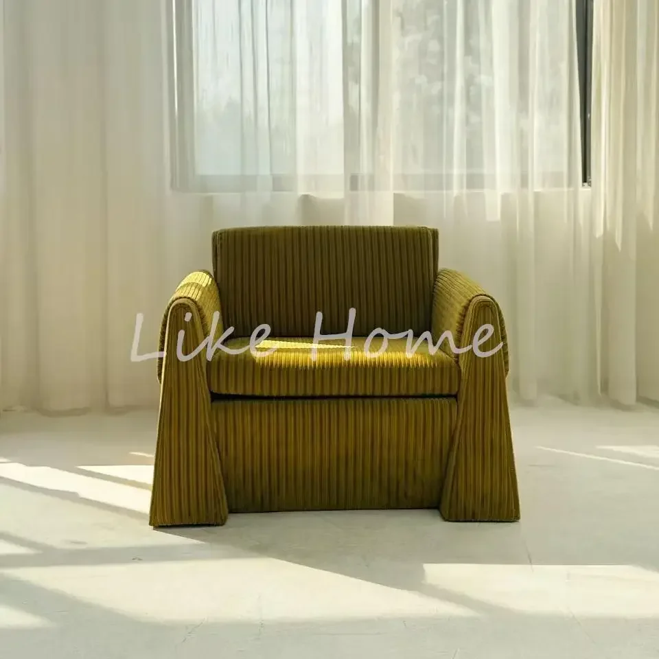French retro corduroy high backrest surprising quiet fabric small apartment single sofa, Italian minimalist light luxury sofa