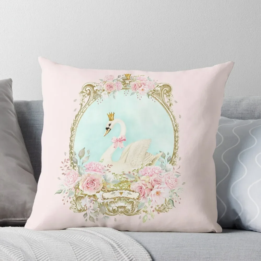 

The Shabby White Swan, romantic with pink flowers Throw Pillow Plaid Sofa Decorative Cushion