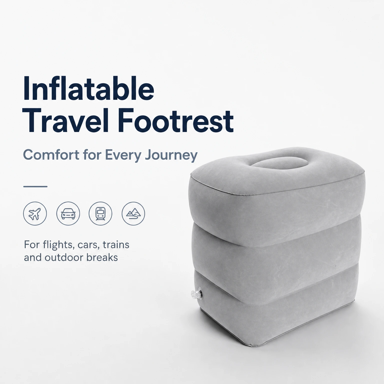 Travel Inflatable Footrest 3 Height Adjustable Thick PVC Anti-slip Leakproof Foldable Leg Cushion for Car Seat Airplane Train