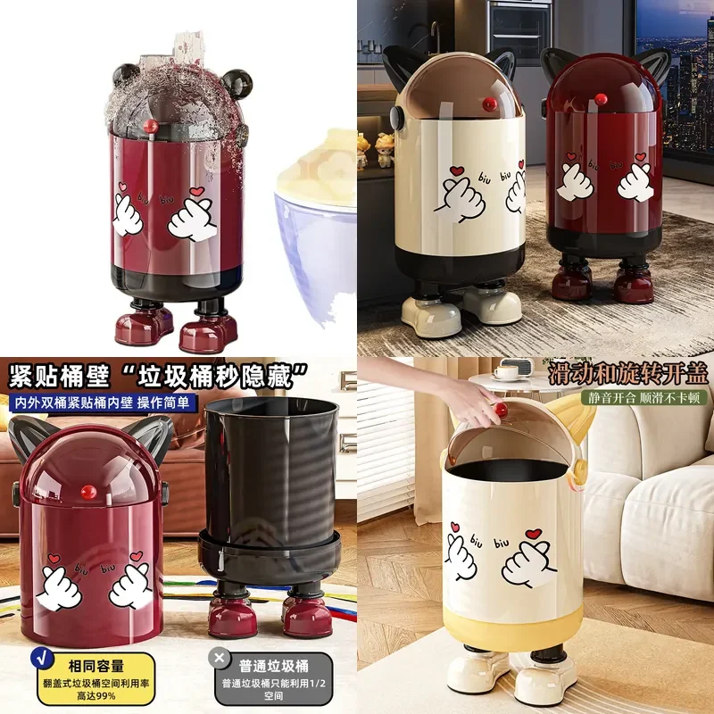 Cute Small Trash Can with Lid for Bathroom Bedroom Living Room Household Waste Bin Storage Bucket