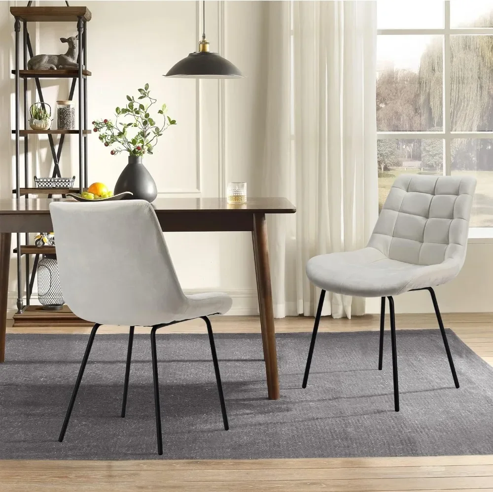 Velvet Dining Chairs, Upholstered Reception Chairs, Tufted Accent Chair with Metal Legs for Home Kitchen, Living Room,