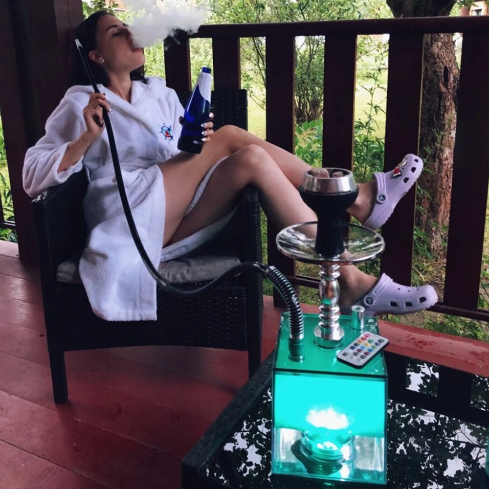 

Clear Acrylic Hookah Set With LED Light Fashion Narguile Chicha Sheesha Box include Silicon Bowl&Clip&Pipe Hose Shisha Pipe