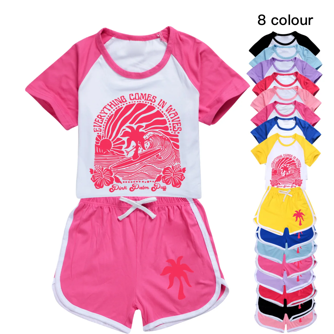 

Kids Pink Palm Puff Costume Summer T-shirt+ shorts 2pcs Set Sports Children Suits Boys Girls Suit Fashion Clothes Pajamas3768