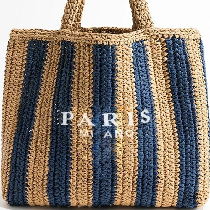 Sac fourre-tout de grande capacité style plage pour femmes, sac à main de voyage luxueux et à la mode avec tissage, mn et carillon, nouvelle collection 2024