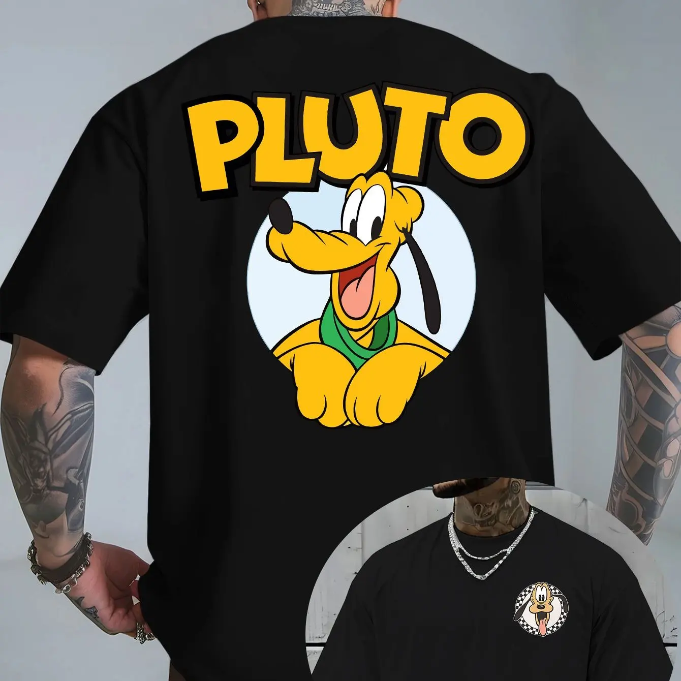 ديزني بلوتو تي شيرت مطبوع للرجال ملابس خارجية يومية أفضل الرجال والنساء جميع المواسم القطن طاقم الرقبة قصيرة الأكمام #4