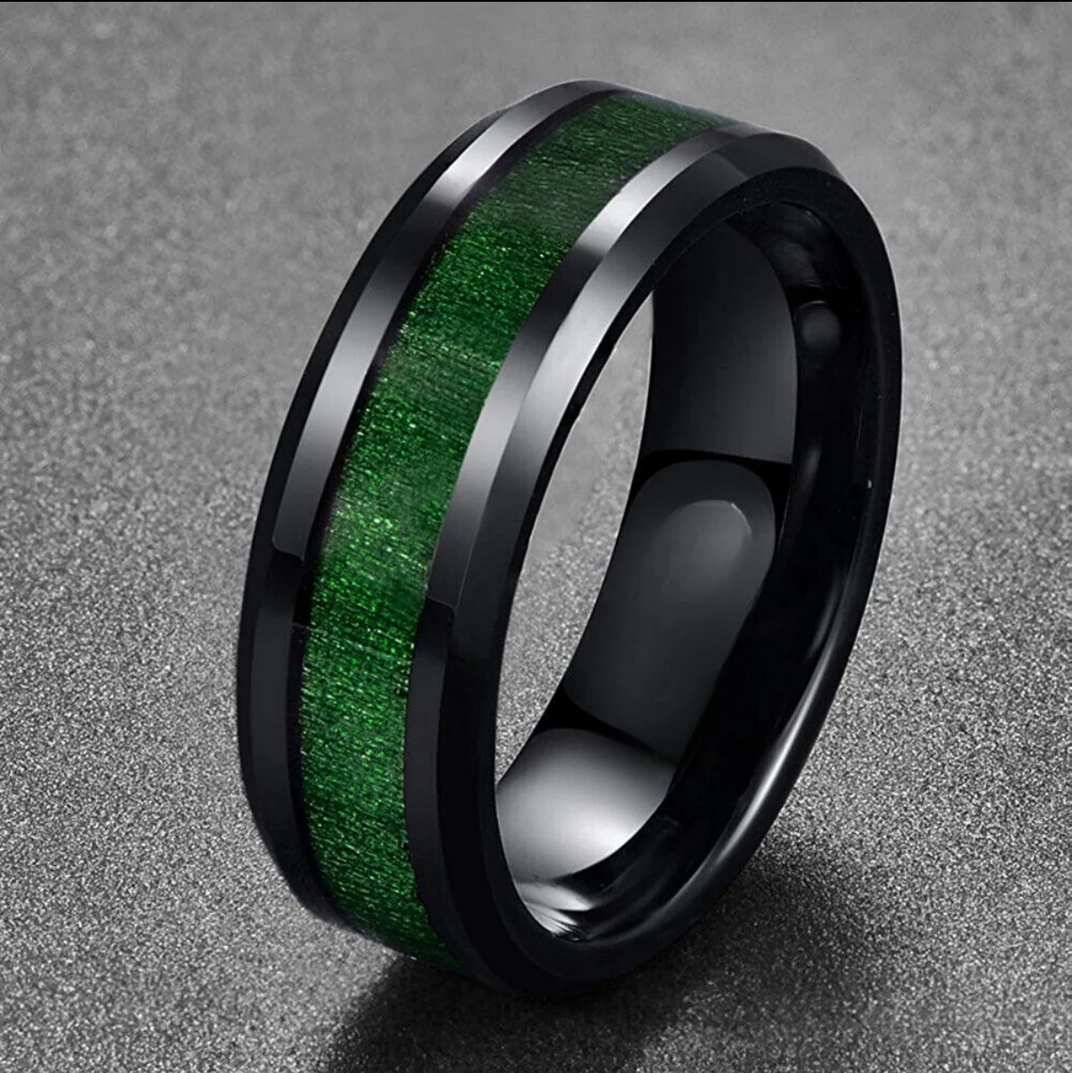 Fashion 8mm Men Black Stainless Steel Rings High Polished Green Abalone Shell for Men Wedding Party Jewelry Anniversary Gifts