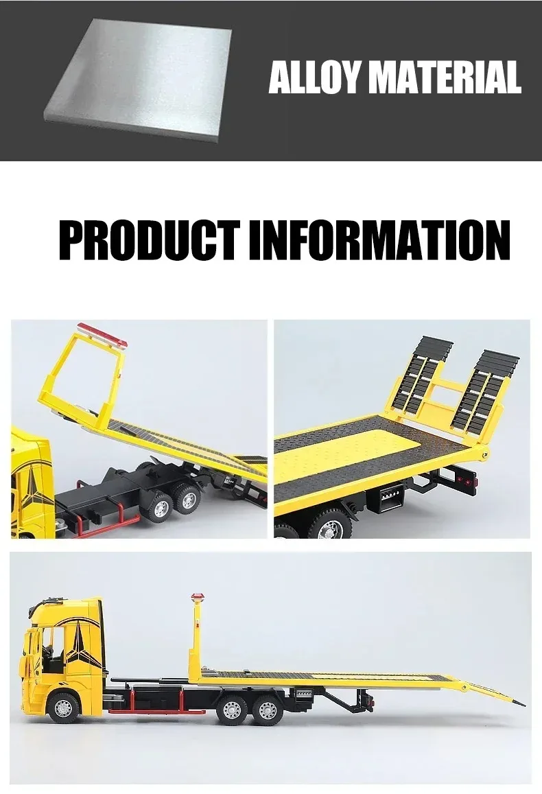 1/24 スケール大型ベンツ 1851 フラットベッドトレーラー合金トラックモデルカー Diecasts おもちゃの車シミュレーションサウンド & ライトおもちゃ子供のためのギフト