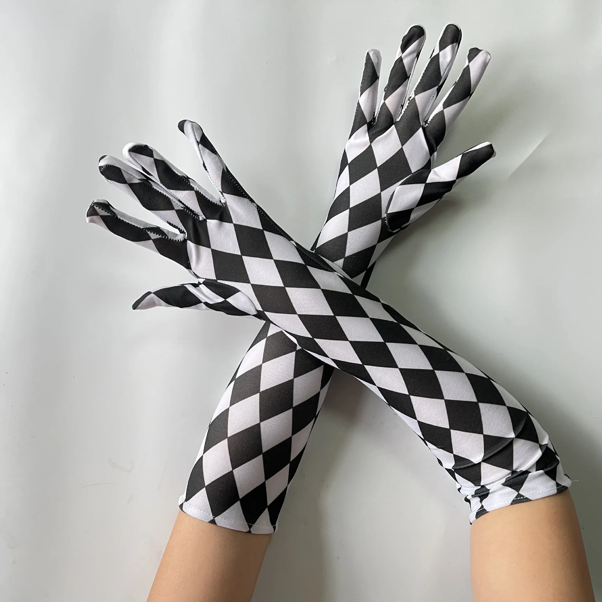Gloves Halloween Costume Ball Black White Checkered Plaid Clown Cosplay Couple Matching Party Stage Festival Holiday Stretchy