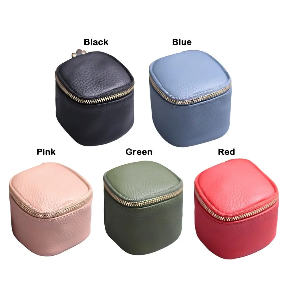 Red Color PU Leather Cosmetic Bag Square Shape Mini Size Coin Purse Portable Design Waterproof Clutch Bag Headphones Storage