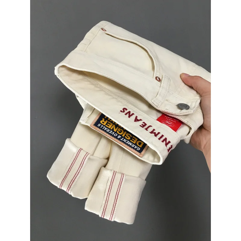 جينز أبيض عالي الجودة للرجال، طراز جديد لخريف 2025، بسيط، مقاس نحيف، أنبوب مستقيم، عصري، متعدد الاستخدامات، سروال طويل قديم #2