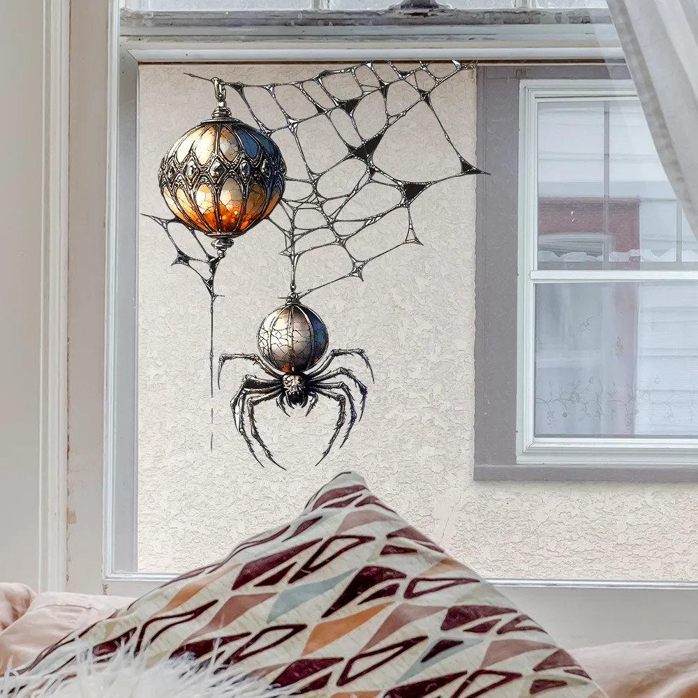 2 pcs Spider Web Wall Sticker Big Spider Window Glass Decal Removable PVC Wall Decal Halloween Decoration for Home Decor