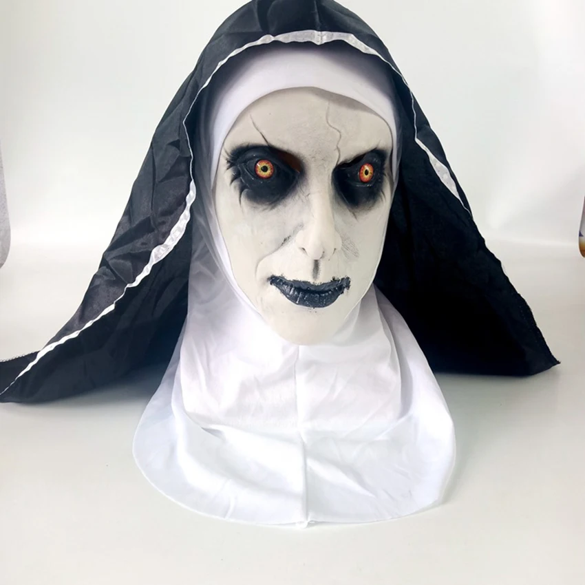 

Latex The Nun 2 Mask Horror Halloween Woman Witch Scary Nun Cosplay Party Cape Carnival Face Mask Christian Masquerade Disguise