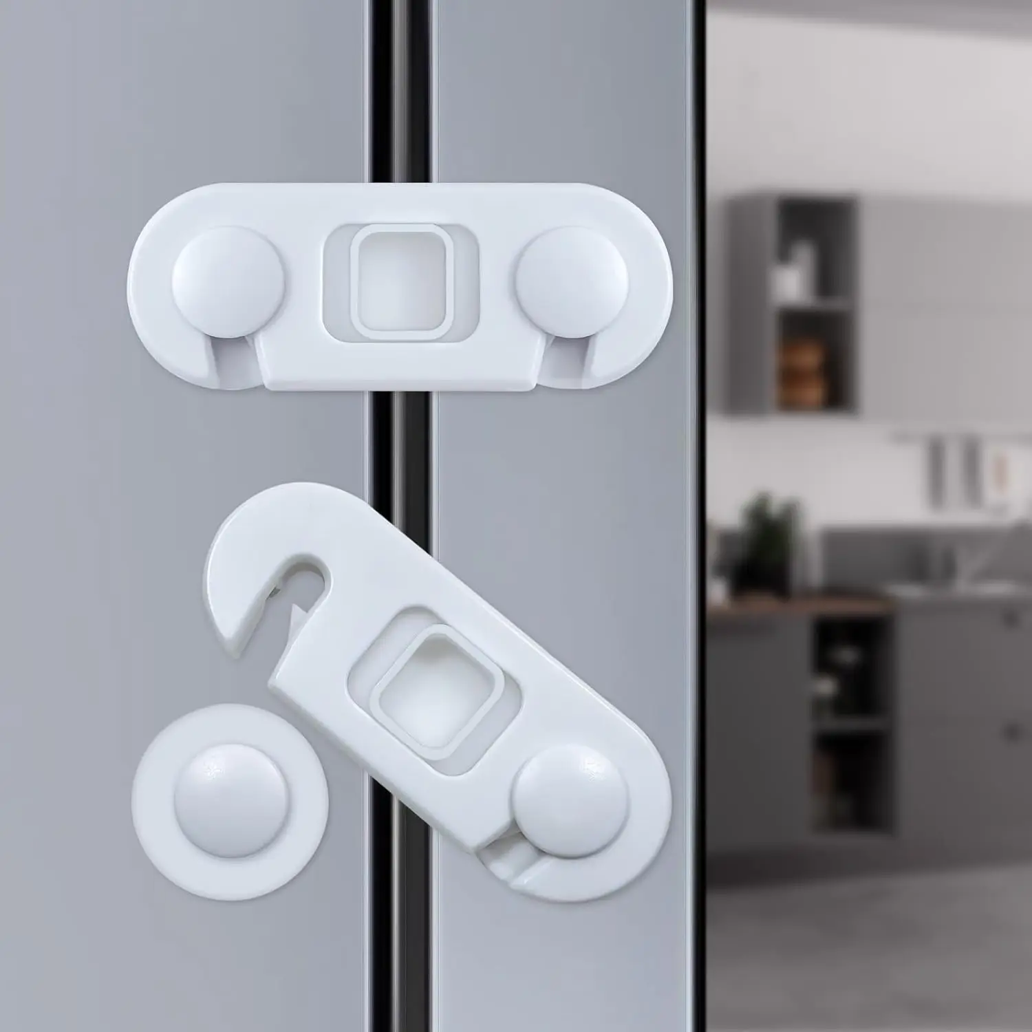 Fridge Lock for Kids,Child Proof Cabinet Locks, Refrigerator Lock with 3M Adhesive, Freezer Locks with Dual-Sided Opening Design