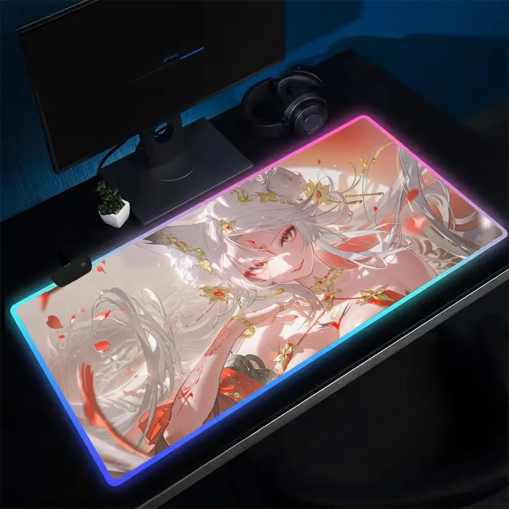 Wuthering Waves Hsinn Mouse Pad Anime Gaming Mouse Pad LED Table Pads Backlit Rubber Desktop XXL RGB Desk Mats