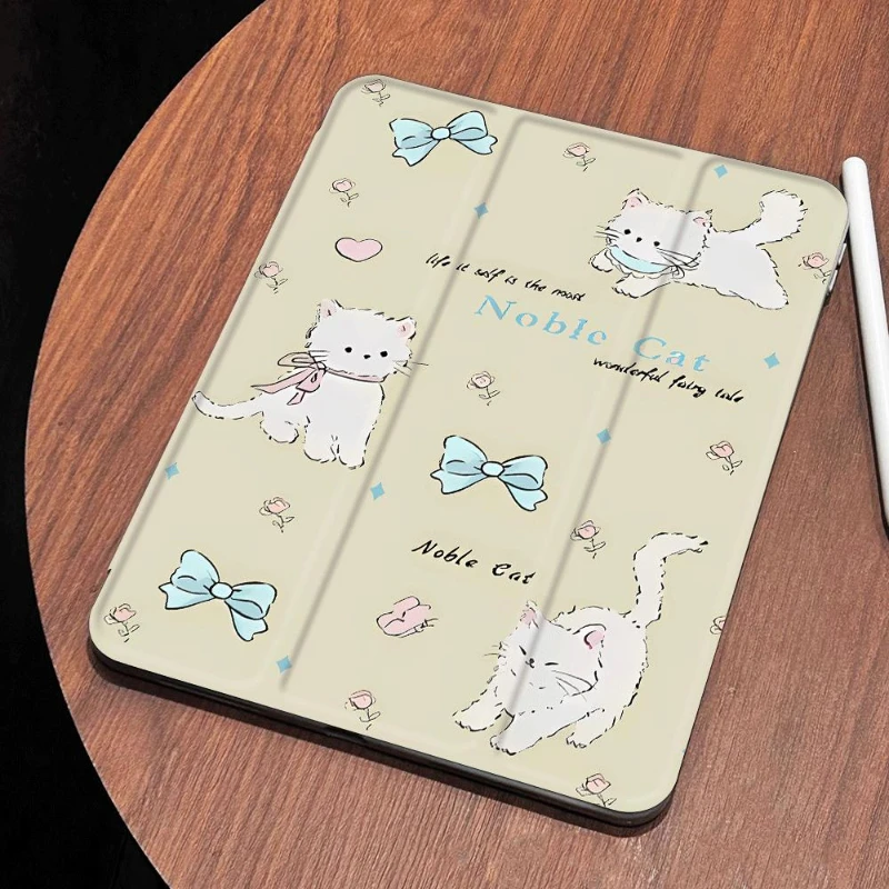 

Protective Case for IPad Air 5 Air 4 10.9 2020 Pro 11 Ipad Mini 6th Generation 2021 Ipad 2017 10.5 Inch Cute White Kitten Print