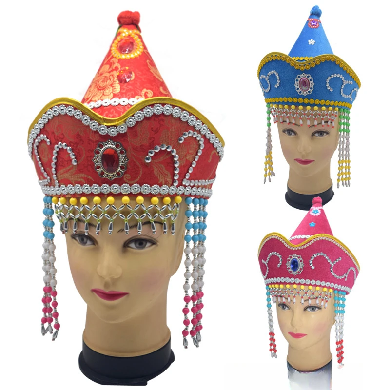 Mongolian Hats Children Women Men Special Red Blue Headwear Clothing Accessories Dance Performance Caps Lovely Costumes Hat