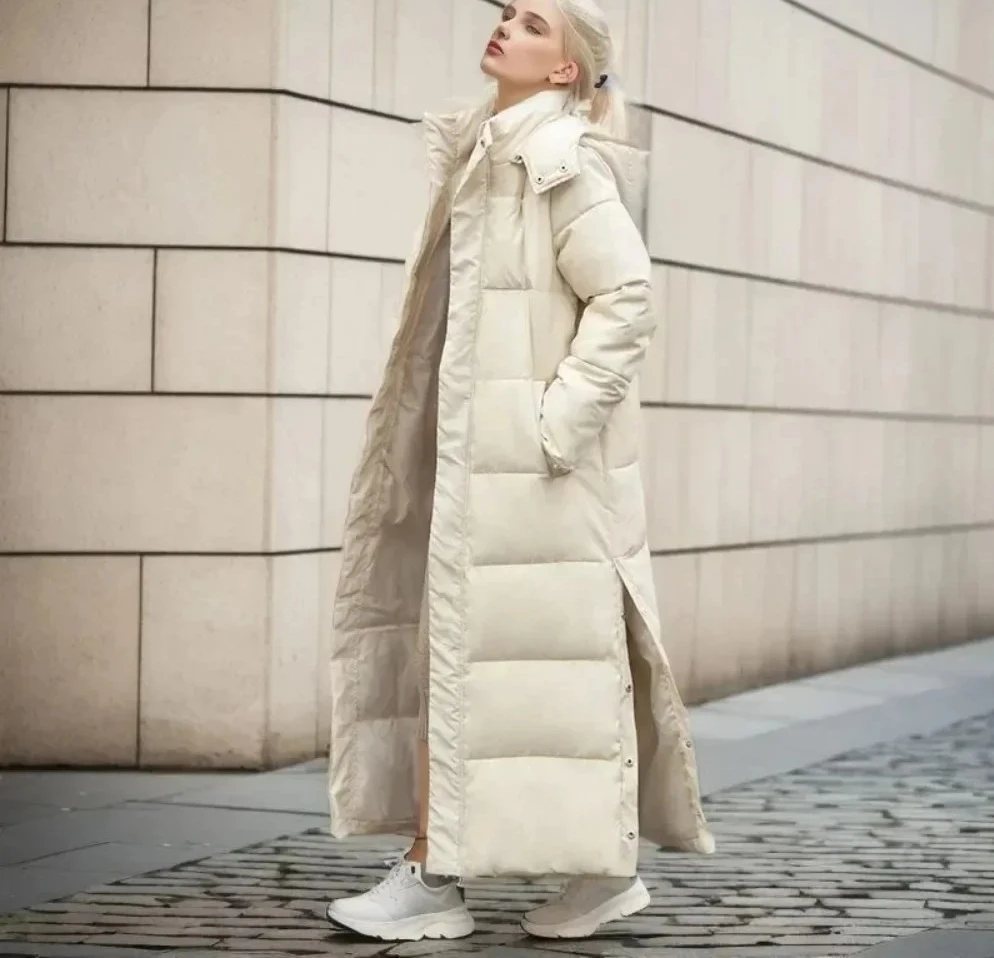 

Cotton Coat Long Parka Coat Jacket Women Autumn Winter Thick Warm Coats Hooded White Down Parkas