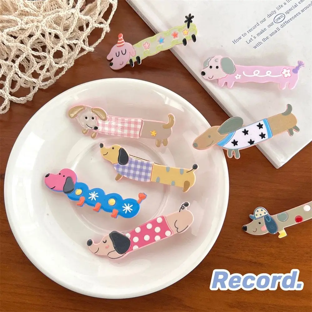 Elegant Plastic Dog Duckbill Clip Dots Flower Cartoon Hair Clip Plaid Headwear Animal Hairpin Party