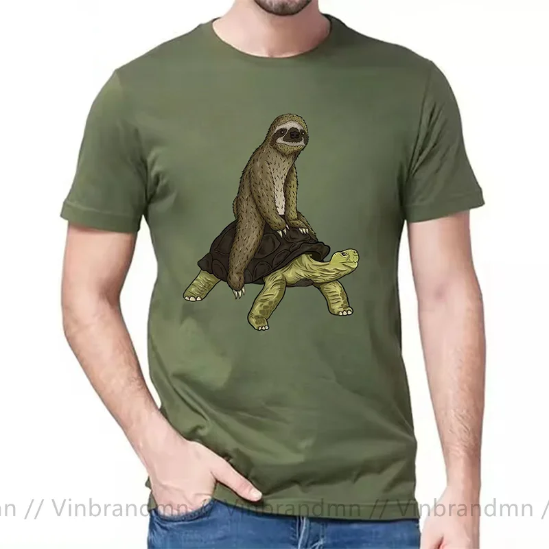 Funny Anime Slow Sloth and Turtle T Shirt men Speed is Relative T-shirt Parody Sloth Riding Turtle T Shirts Boys Tops Tee Shirt