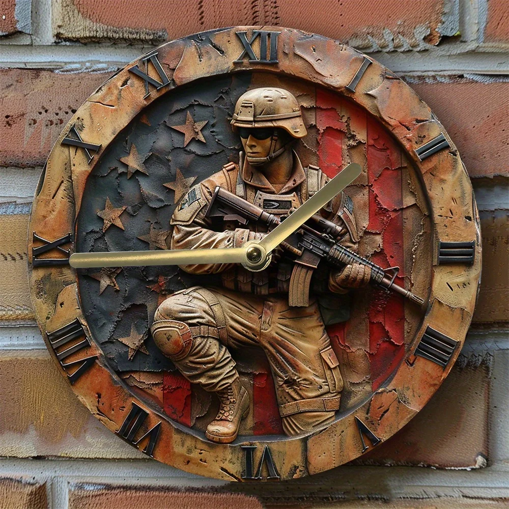 Aluminum Wall Clock - American Soldier Theme, Diy Decor For Spring & Easter, Perfect Gift For Men