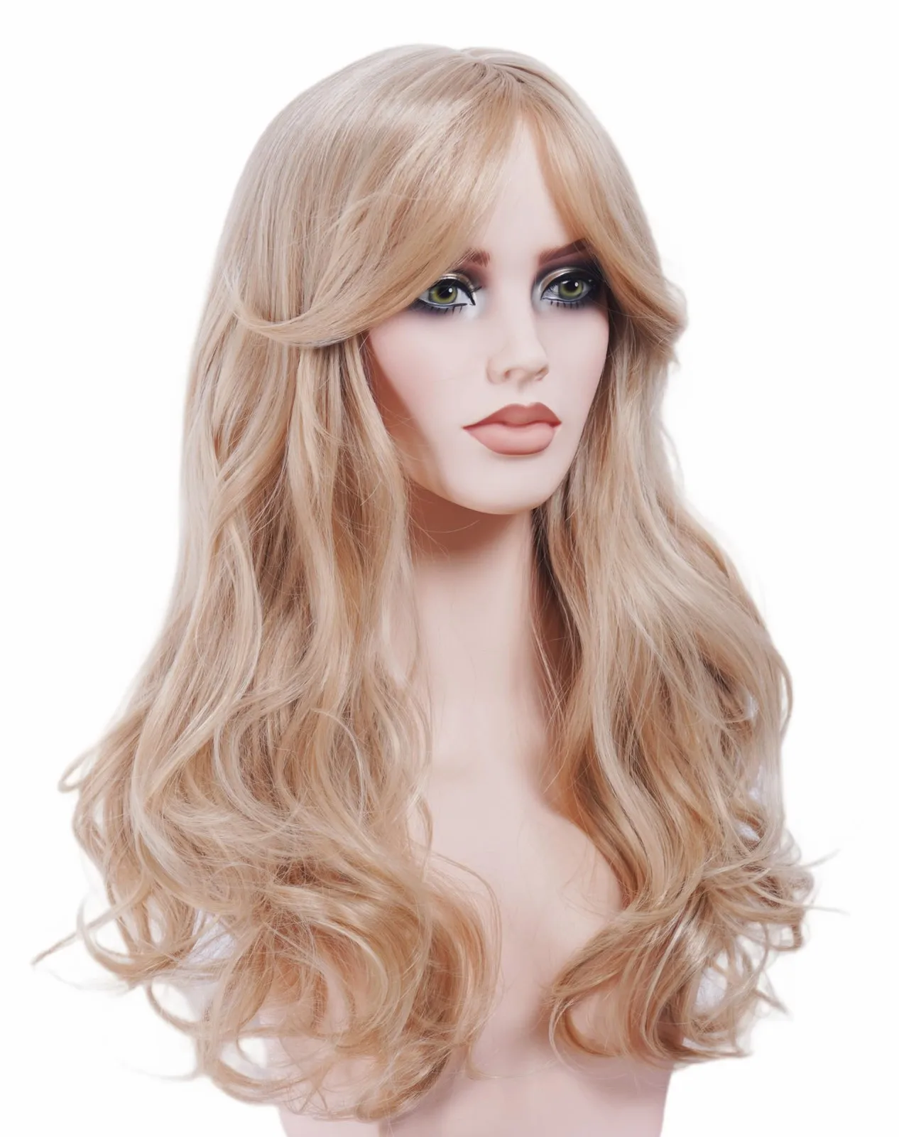 

Blonde Wig for Women Long Strawberry Blonde Wavy Wigs with Bangs Mix Platinum...