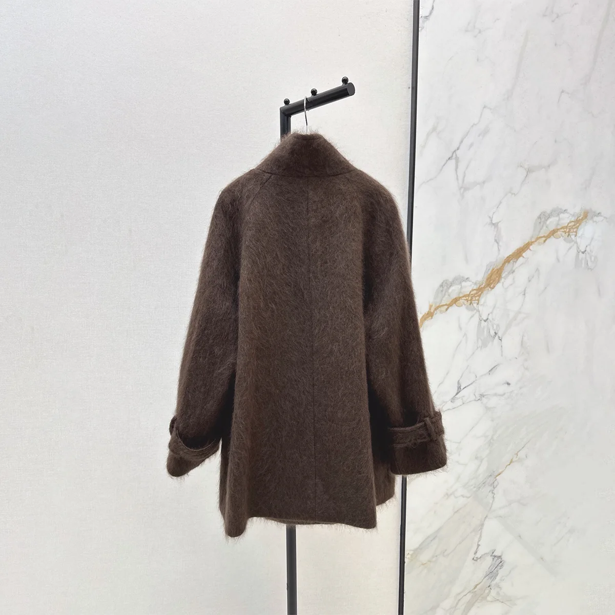 2026 High Quality Women's Stand up Collar Long Hair Medium length Woolen Coat--hb810