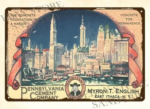 1930S PENNSYLVANIA CEMENT CO MYRON ENGLISH ITHACA NY metal tin sign  brew pub