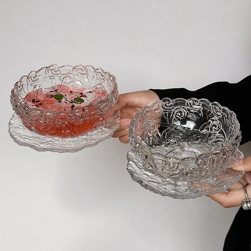 

High Value Glass Rose Dessert Dish Set Delicate Tremella Soup Bird's Nest Bowl Sugar Water Ice Cream Yogurt Oat Bowl