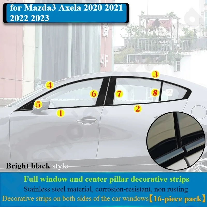 for Mazda3 Axela 2020 2021 2022 2023 Blackened Car Windows and Decorative Bright Strips on Door Frames view 4