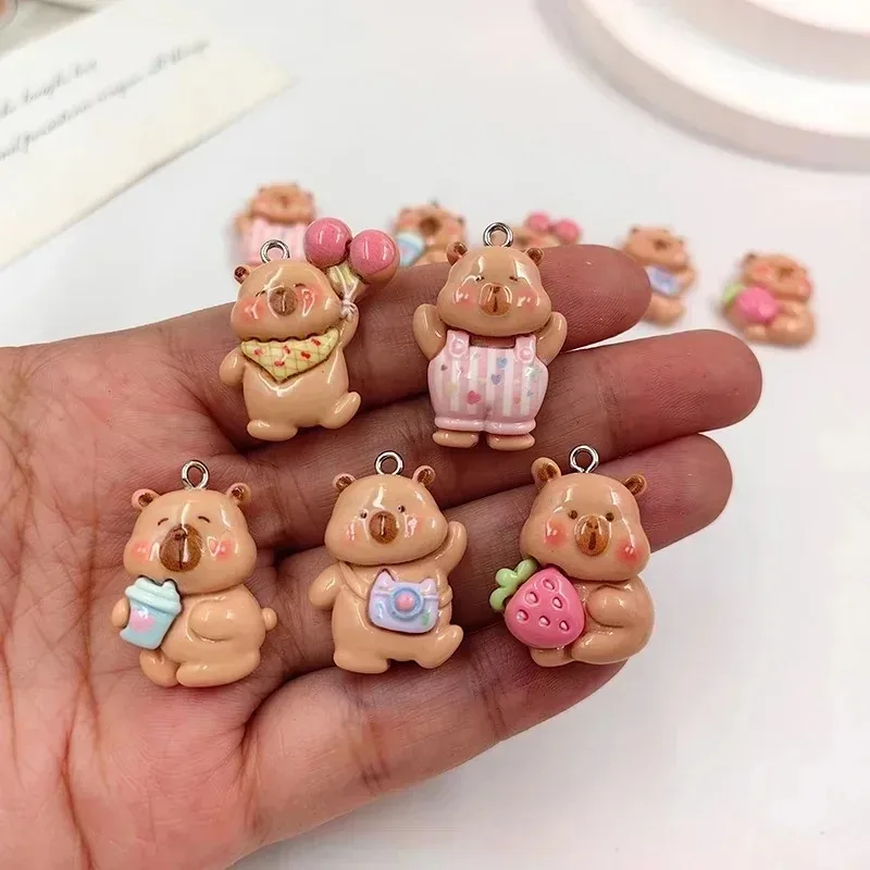 10Pcs New Kawaii Capybara Flatback Resin Charms Trendy Animal Pendants DIY Craft Accessories for Earrings Keychains