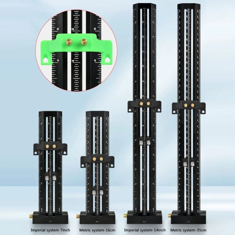 6/14/16/35cm Metric/Inch T-shaped Double Line Marking Ruler w/Steel Needle/Parallel/Vertical Aluminum Hole Scribe Marking Mark R