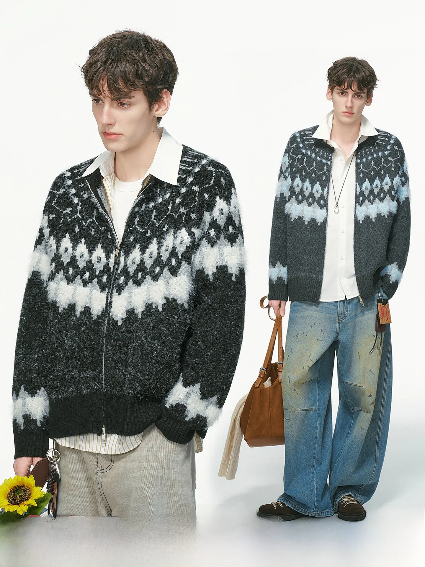 Dream Made Men's Fair Isle Knit Cardigan Sweater Winter Christmas Couple's Soft Long Sleeve Zipper Casual Style Thickened Out...
