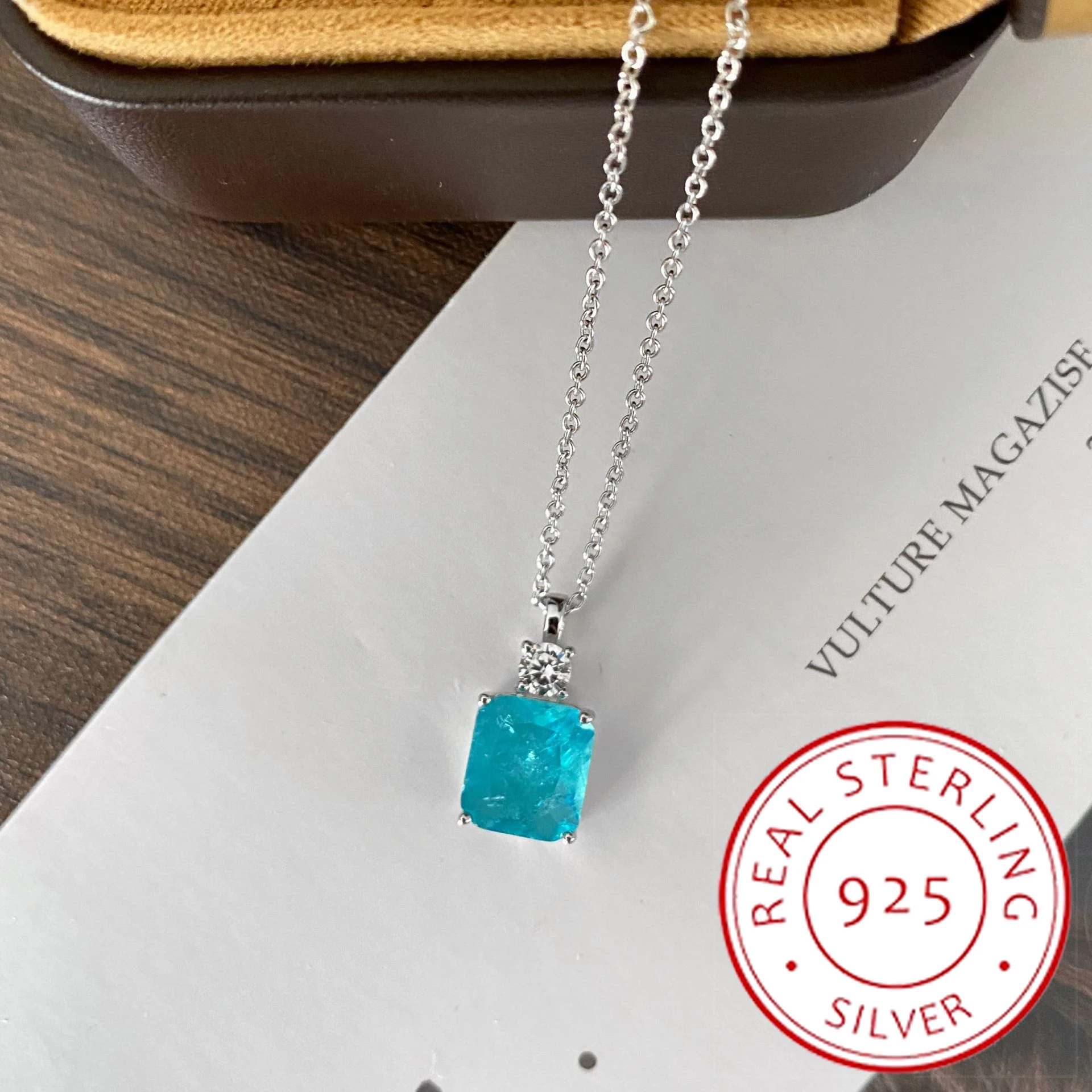 2022 NEW 925 Sterling S925 Silver 9*10MM Synthesi Paraiba Tourmaline Gemstone Pendant Necklaces For Womne Sparkling Fine Jewelry